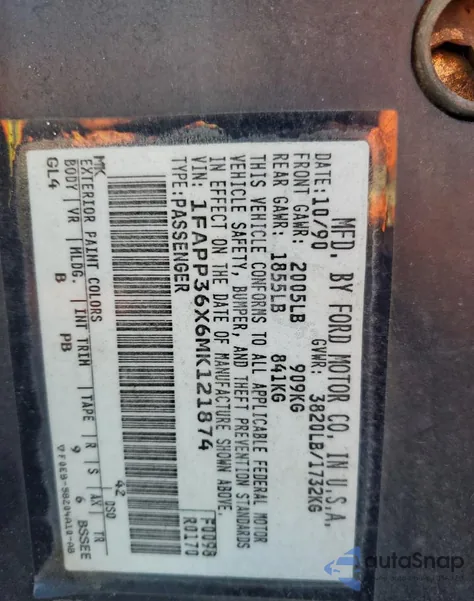 1991 Ford Tempo Gl from USA, damaged, VIN 1FAPP36X6MK121874